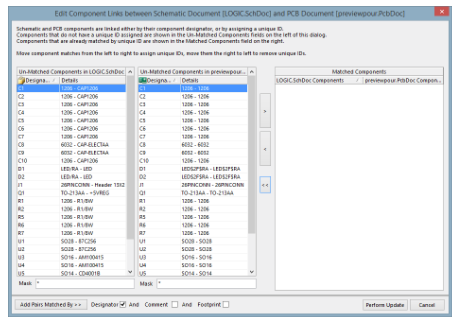 Configurar enlaces de componentes entre un esquemático y PCB