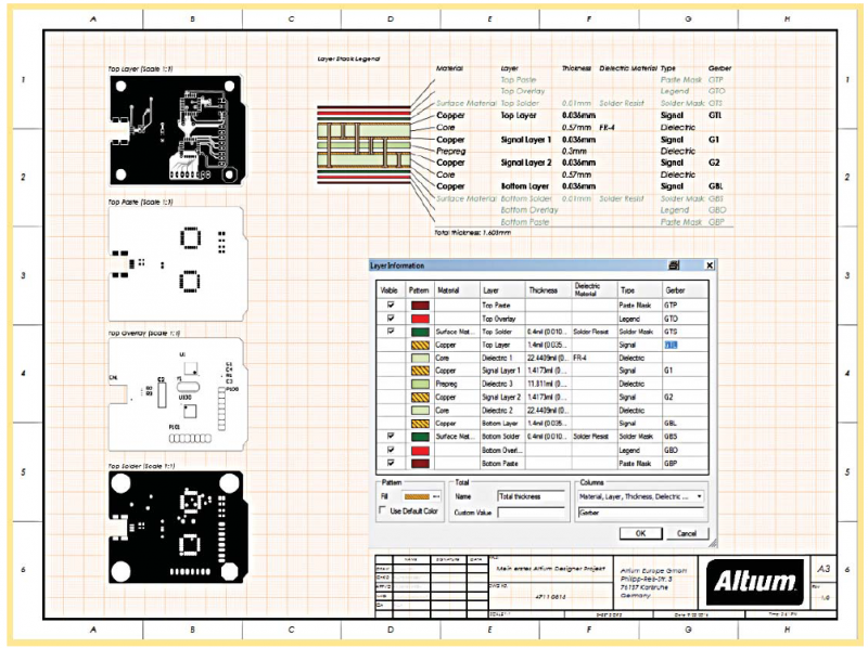 Esempio di disegno circuito stampato con Draftsman provvisto di con i dettagli per il produttore di PCB