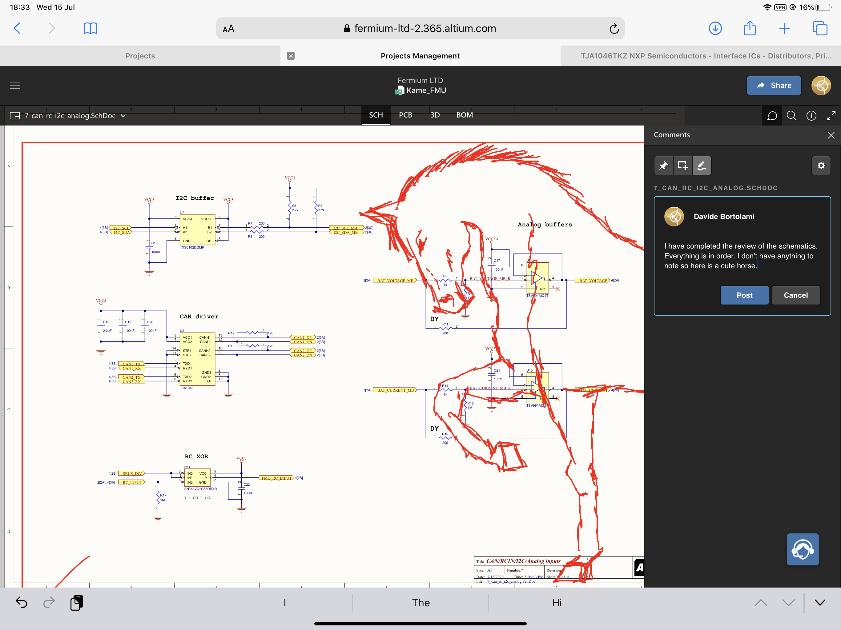 Concord Pro on Altium 365 with drawing annotations