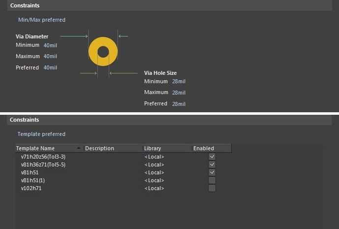 Via design rule and constraint editing in Altium Designer