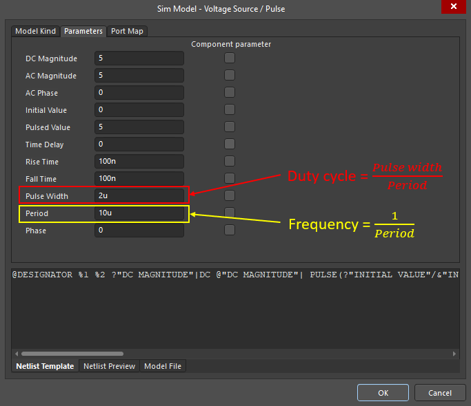 PWM signal setup for buck converter simulation