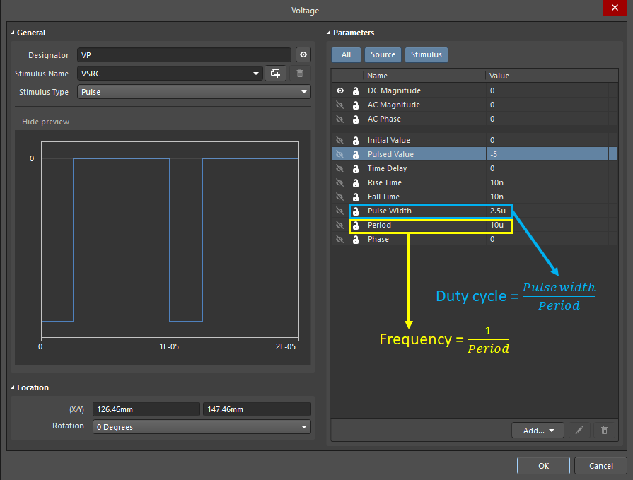 PWM signal setup for buck converter simulation