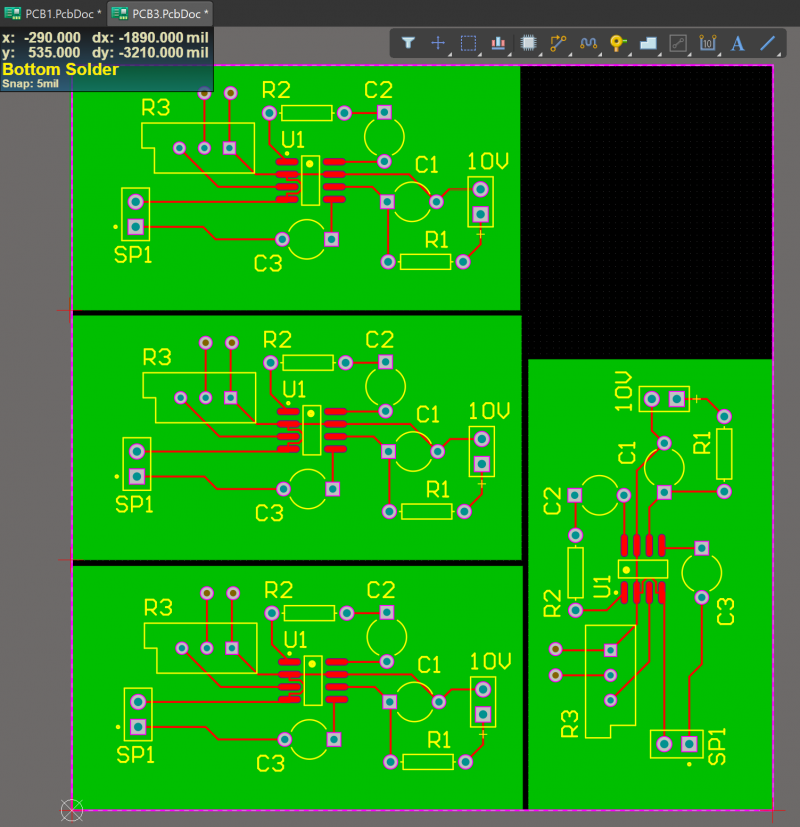 Capture d'écran montrant la mise en panneau dans Altium Designer