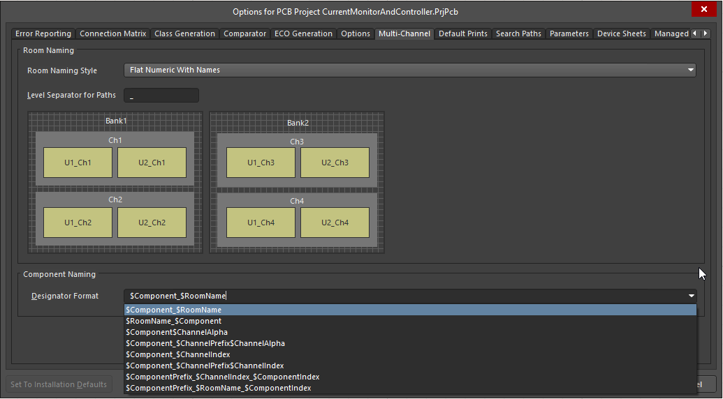 change component format dialog in Altium Designer