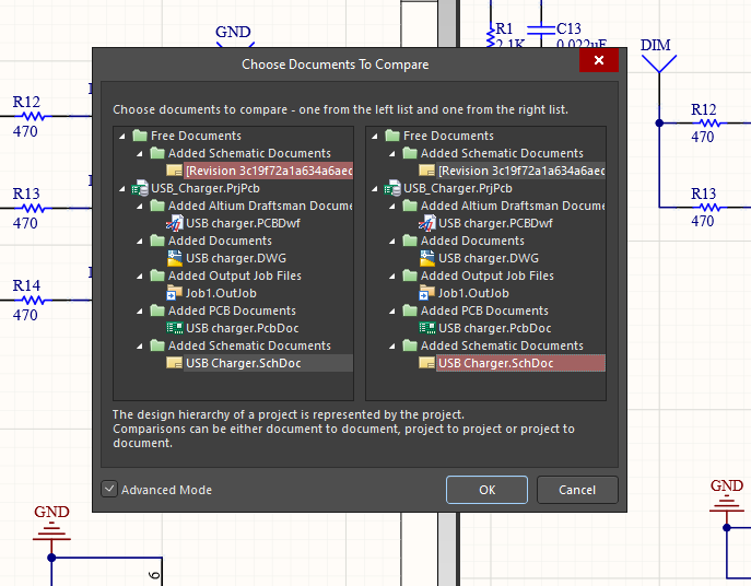 Document comparison with Altium 365 version control