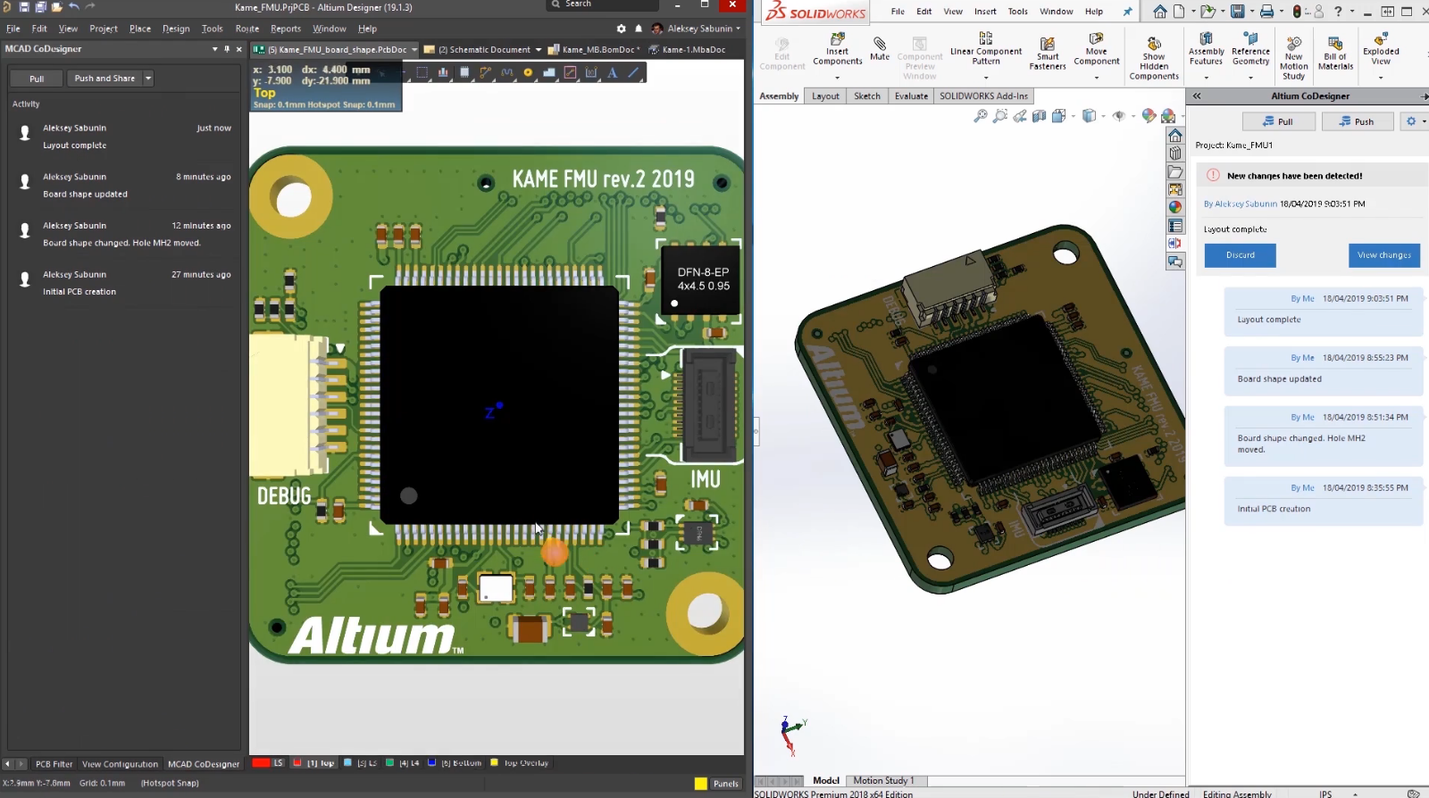 Co-conceptions CAO électronique/ mécanique avec tests fonctionnels de PCB dans Altium Concord Pro