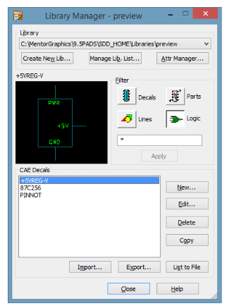 Administrador de la biblioteca de PADS Logic