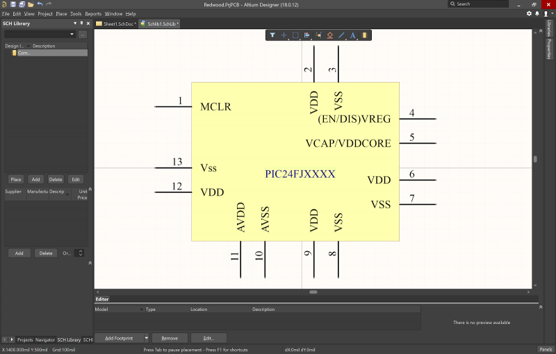 L’inizio di un circuito stampato nel visualizzatore CAD PCB