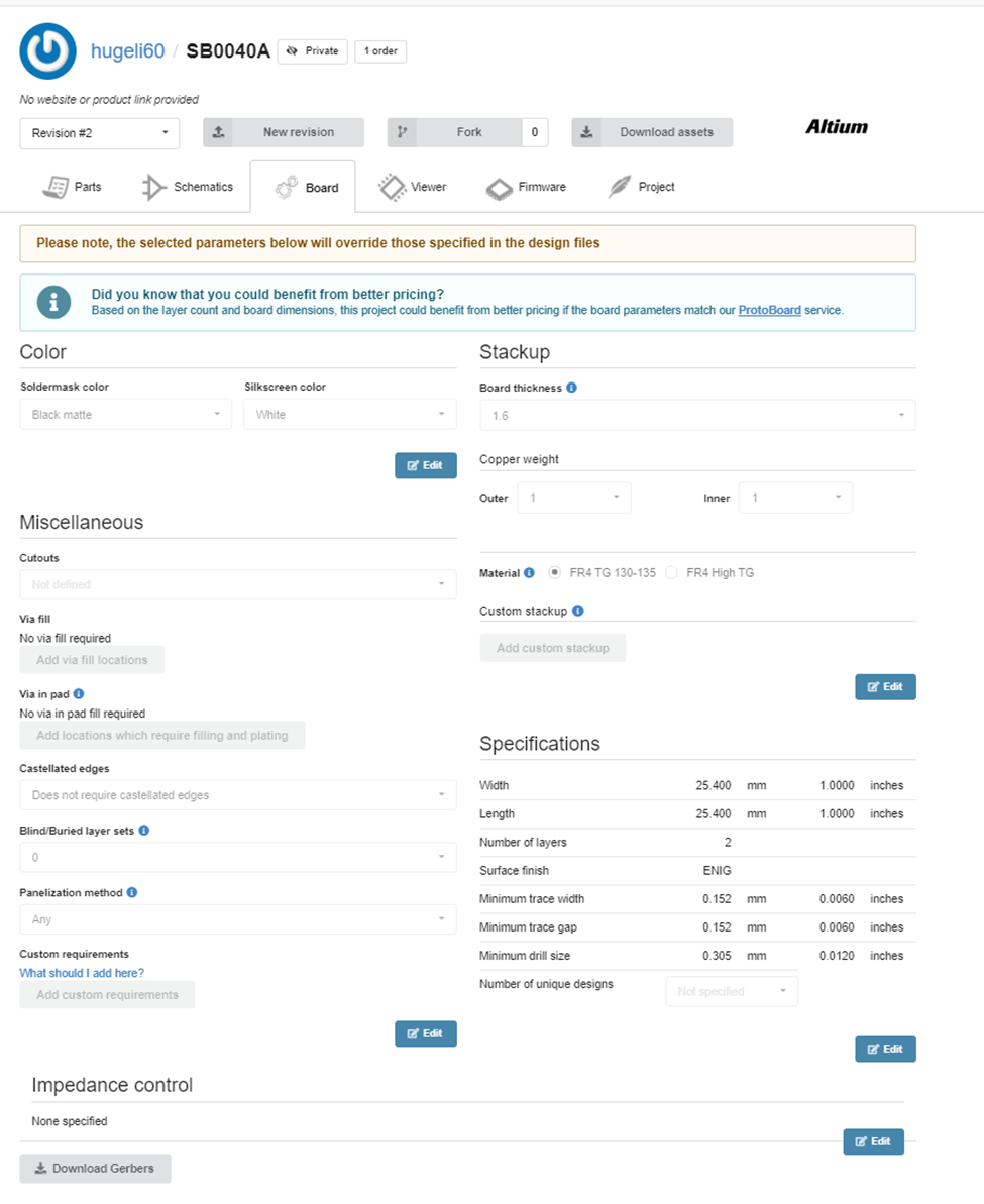 CircuitHub Board Specification Adjustment