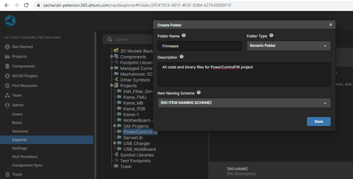 Embedded systems firmware new folder in Altium 365