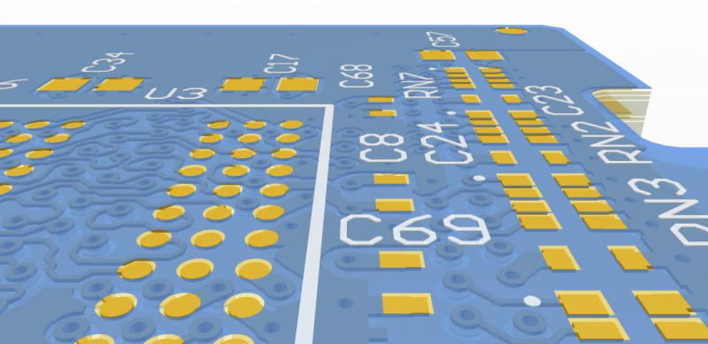 Screenshot showing a PCB with blue solder resist in Altium Designer