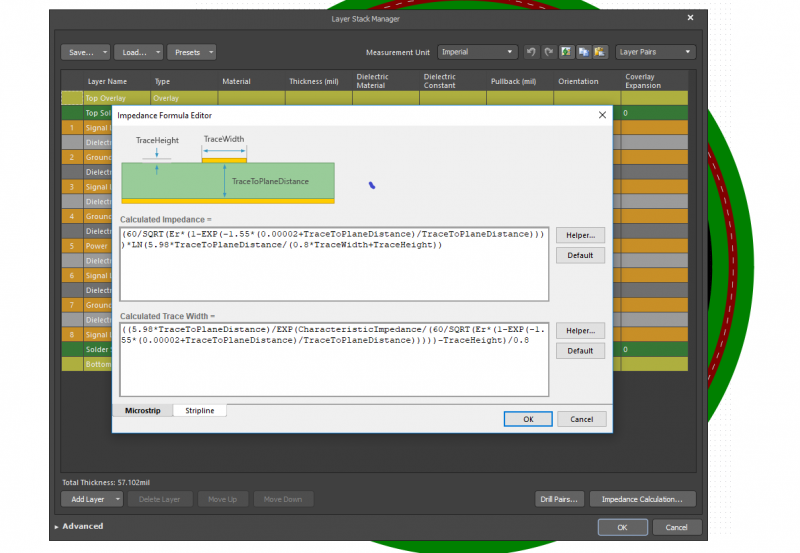 Impedanzformel-Editor im Layer Stack Manager