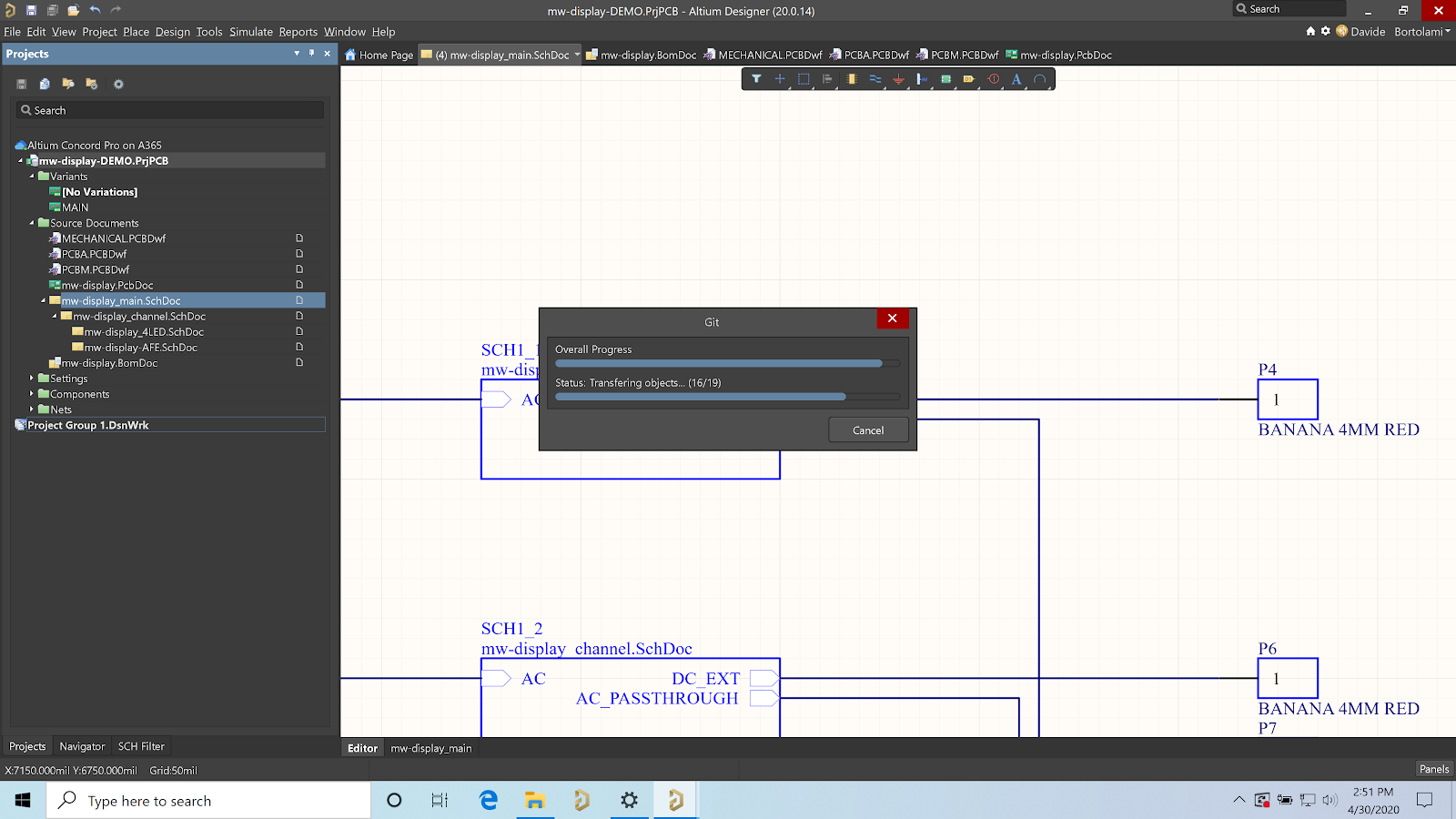 Altium uploading the project repository to Altium 365 through Git