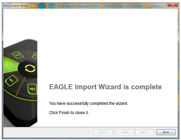 Haga clic en «Finish» (finalizar) para completar el proceso de importación de archivos desde Eagle