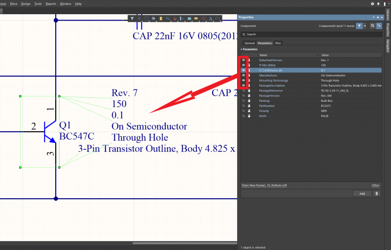 Features of a part may be defined and edited in component parameters