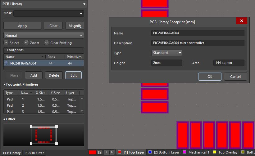 PCB footprint component info