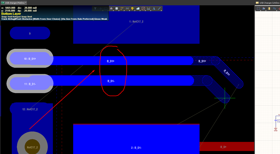 USB charger project differential pair routing