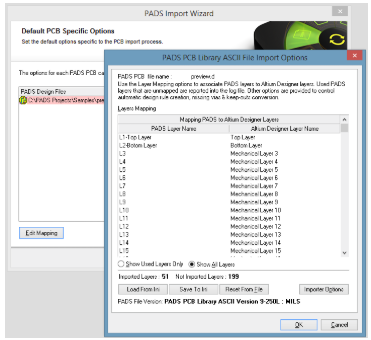 Configuration des options de mappage des couches dans l’assistant d’importation.