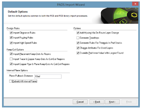 Chargement des fichiers de conception Pads dans l'assistant d'importation d'Altium Designer