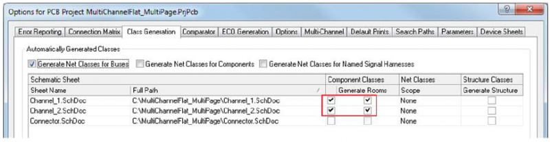 Figura 4: compruebe que los recuadros Component Classes y Generate Rooms son apropiados