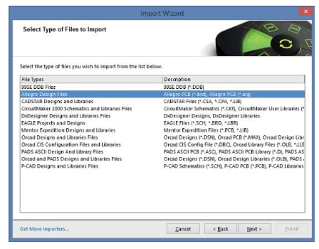 Seleccione el tipo de archivo de OrCAD o Allegro y haga clic en «Next» (siguiente