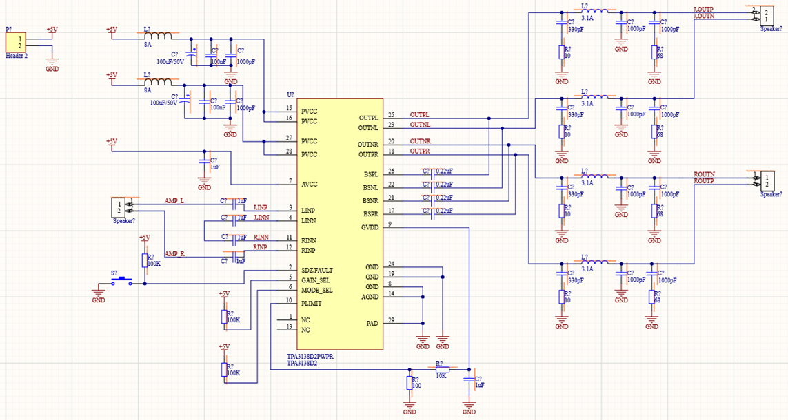 Schematic for class D amplifier design