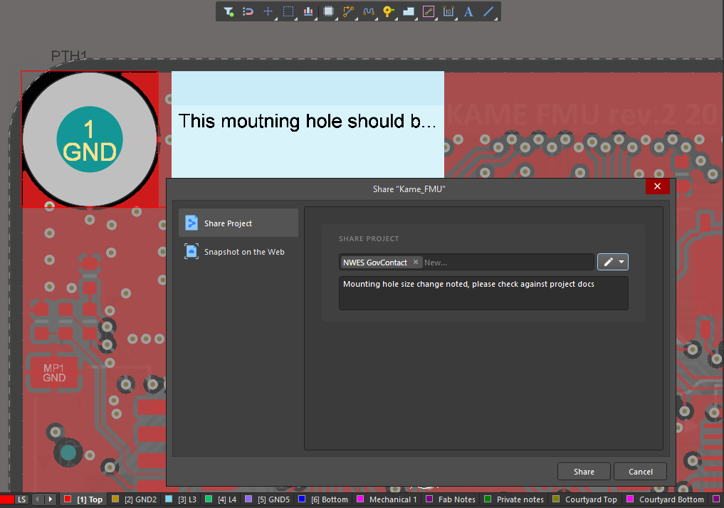 Placing comments on a PCB layout in PCB design collaboration