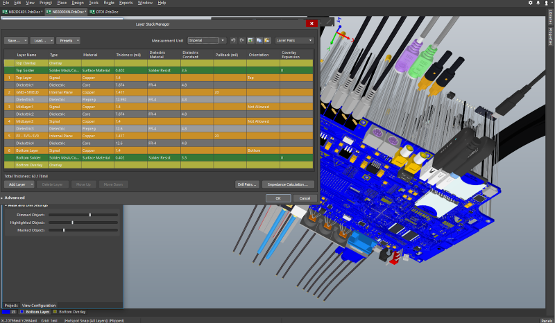 3D printed circuit board model and PCB stackup design in Altium Designer