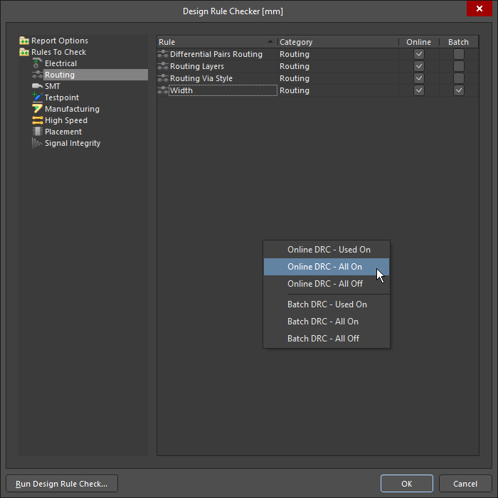 The Design Rule Checker dialog