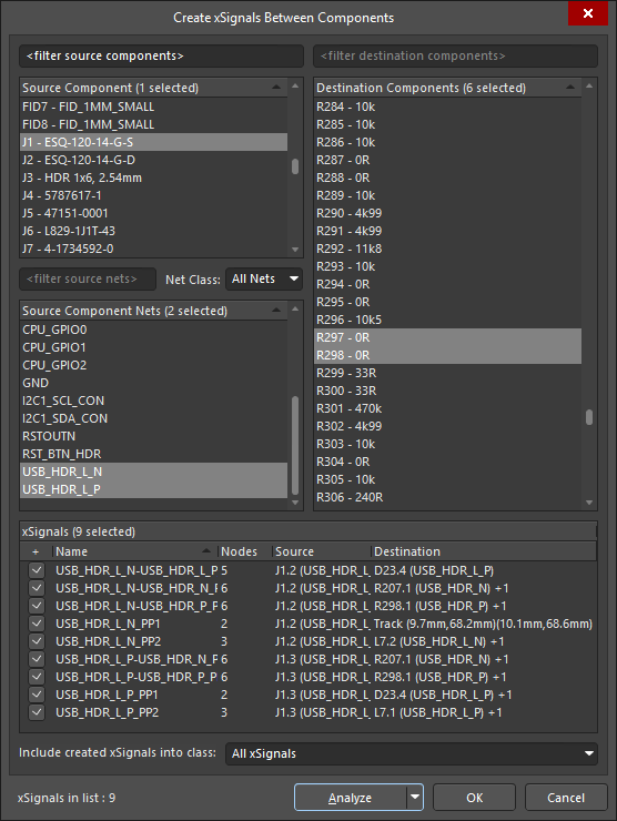 コンポーネント間で作成されたAltium DesignerのxSignal