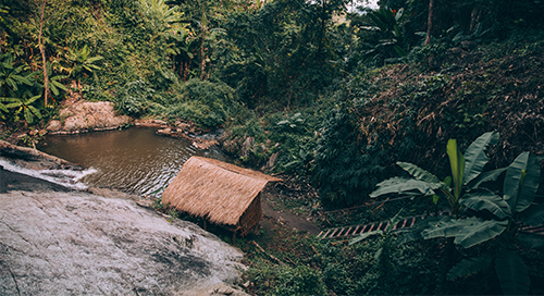 Small Shack by Forest Pool