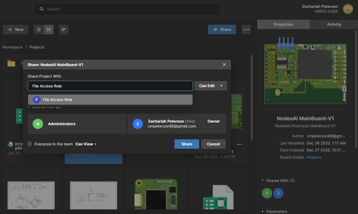 PCB file sharing user access roles Altium 365