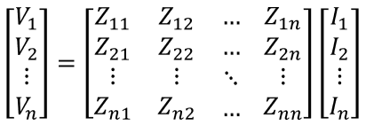 Transfer impedance and self impedance matrix equation