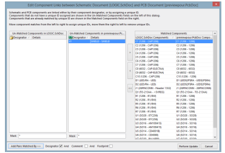 Appariement des composants de schématique et de PCB par leurs désignateurs de référence dans Altium Designer