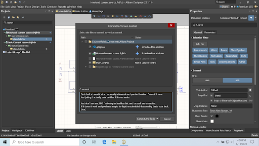 Commit project to server window