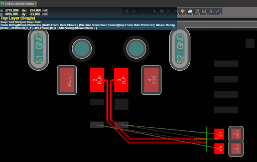 USB-MicroSD card reader visualize clearance boundaries during routing