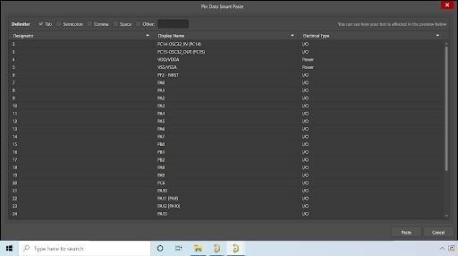 Pin Data Smart Paste window.