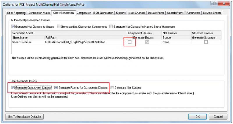 Figura 19: la casilla Component Classes se ha dejado sin marcar. Deje las opciones «Generate Component Classes» y «Generate Rooms for Component Classes» habilitadas