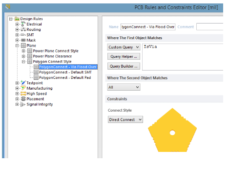 Configurazione delle regole di progettazione in Altium Designer per la connettività poligonale