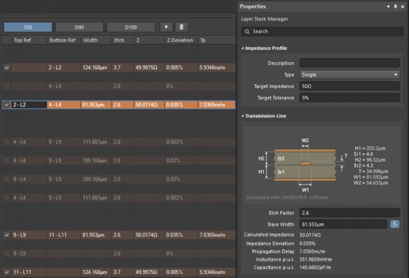 diseño de acumulación de PCB y calculadora de guía de onda coplanar en Altium Designer